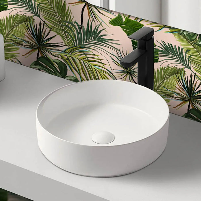 Lavandino da appoggio 40 cm design tondo in ceramica bianco opaco