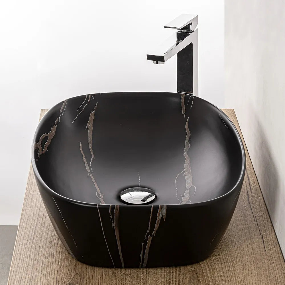 Lavandino da appoggio ovale 50x38 cm effetto marmo nero Tokyo