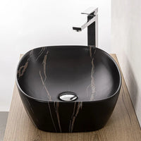 Lavandino da appoggio ovale 50x38 cm effetto marmo nero Tokyo