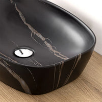 Lavandino da appoggio ovale 50x38 cm effetto marmo nero Tokyo