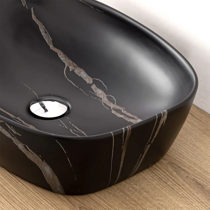 Lavandino da appoggio ovale 50x38 cm effetto marmo nero Tokyo