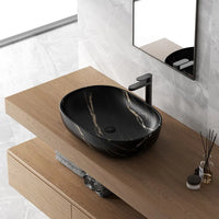 Lavandino da appoggio ovale 60x41 cm effetto marmo nero Tokyo