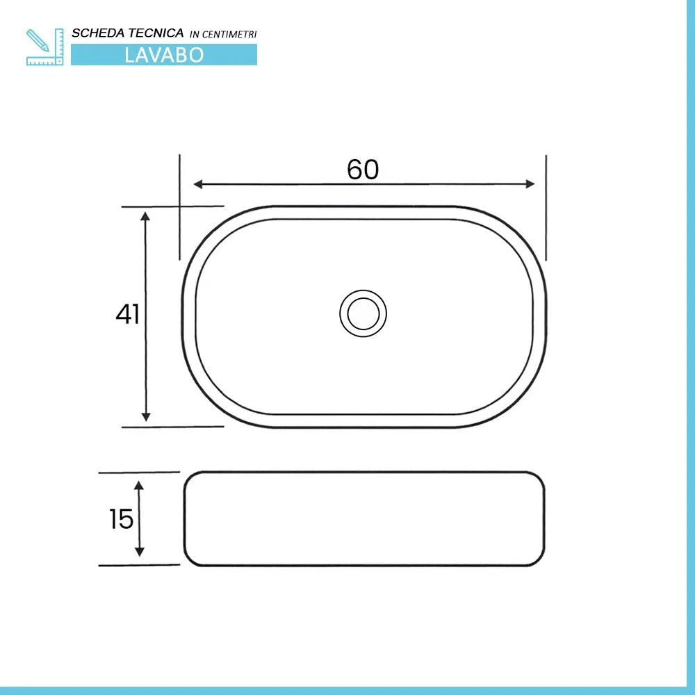 Lavandino da appoggio ovale 60x41 cm effetto marmo nero Tokyo