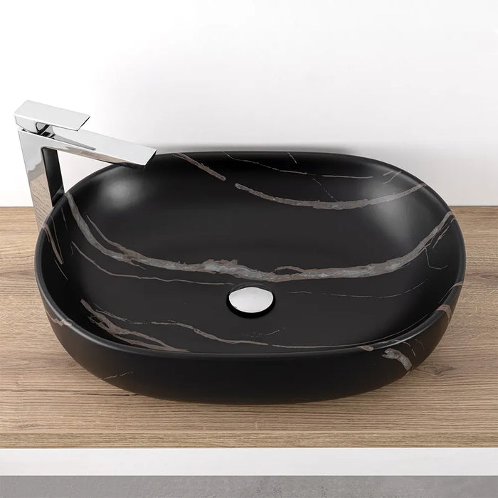 Lavandino da appoggio ovale 60x41 cm effetto marmo nero Tokyo