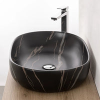 Lavandino da appoggio ovale 60x41 cm effetto marmo nero Tokyo
