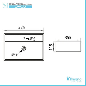 Lavandino da appoggio rettangolare 52x35 cm in ceramica lucida