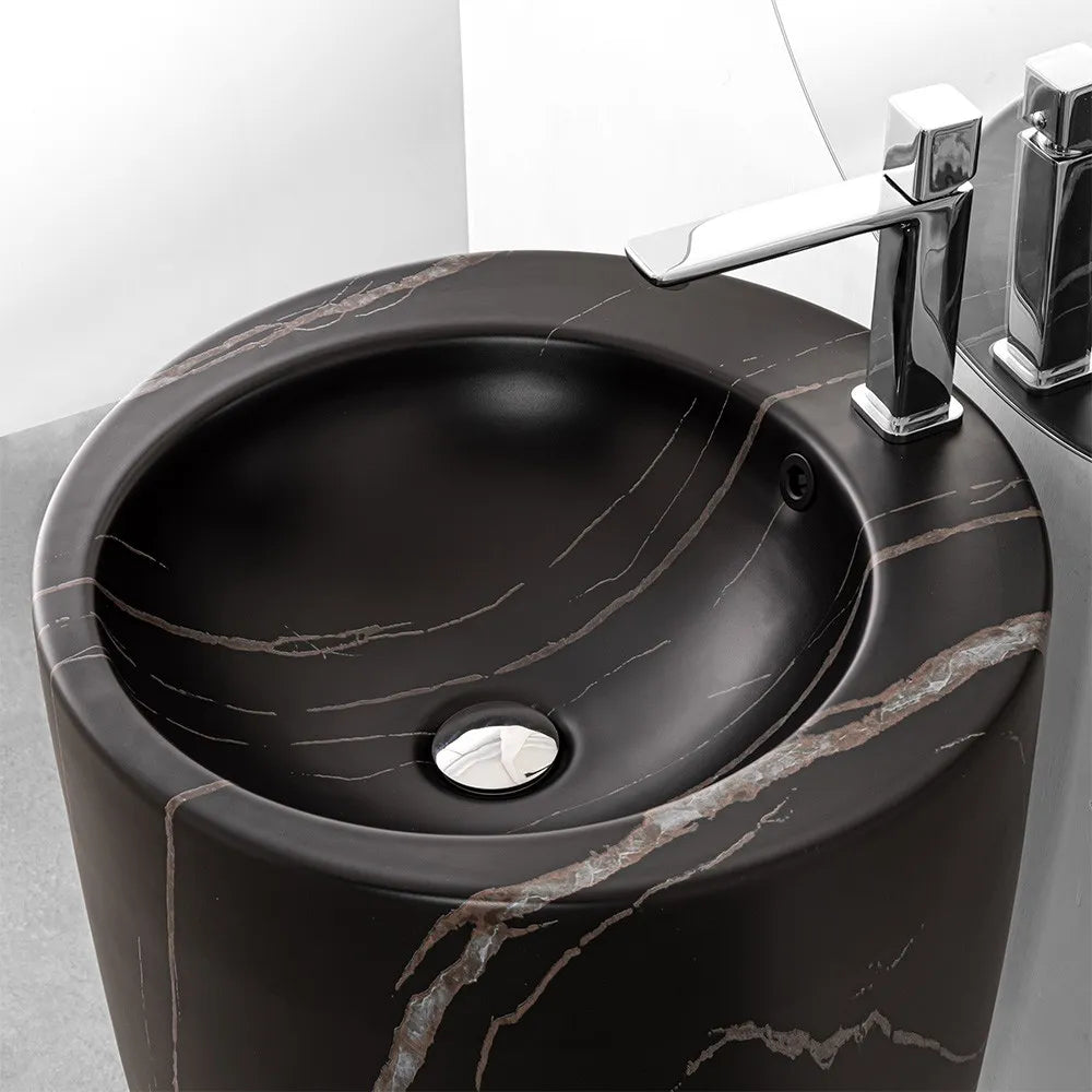Lavandino freestanding da terra 50x85h cm effetto marmo nero Tokyo