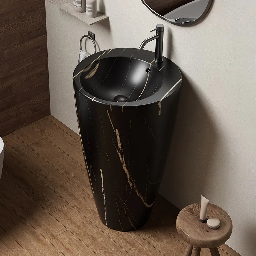 Lavandino freestanding da terra 50x85h cm effetto marmo nero Tokyo