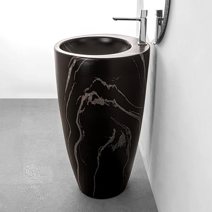 Lavandino freestanding da terra 50x85h cm effetto marmo nero Tokyo