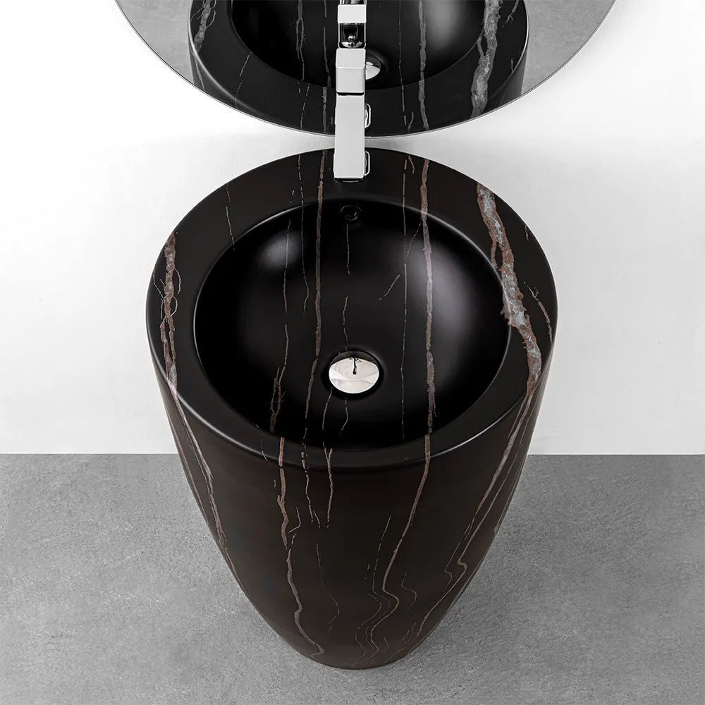 Lavandino freestanding da terra 50x85h cm effetto marmo nero Tokyo