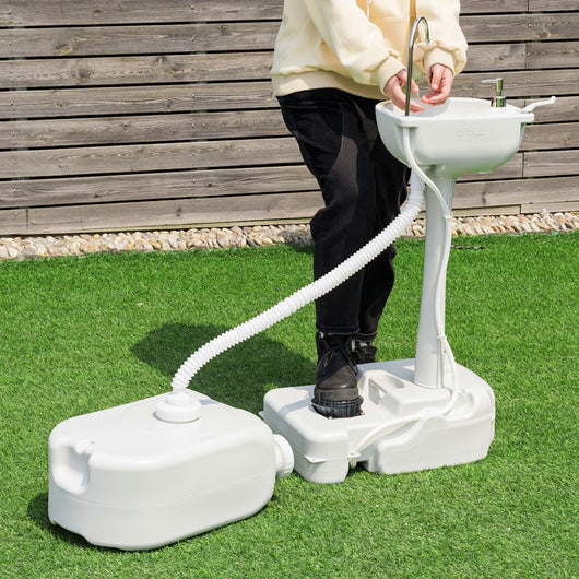 Lavandino da campeggio portatile-Stazione lavamani a pedale con serbatoio d'acqua dolce da 17L ruote 58x34x102cm