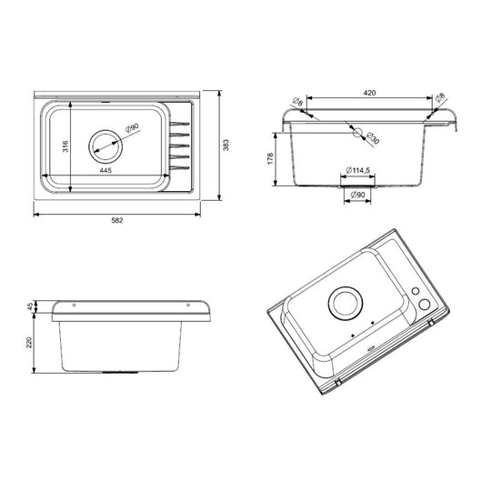 Lavatoio Pilozzo a muro 58x38 cm in polipropilene nero lucido 2051FNSCAT