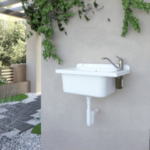 Lavatoio Pilozzo a muro 58x38 in polipropilene bianco con Kit scarico autopulente 2051FSCAT