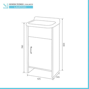 Lavatoio salvaspazio 42x34 cm in plastica grigia con vasca e scarico