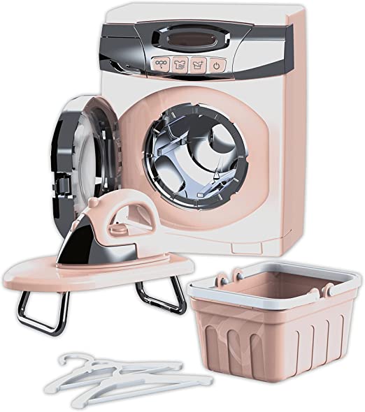 Teorema 66982 - Set Lavanderia Giocattolo con Lavatrice, Asse da Stiro, Ferro da Stiro, Cesta in Plastica e 2 Appendi ab
