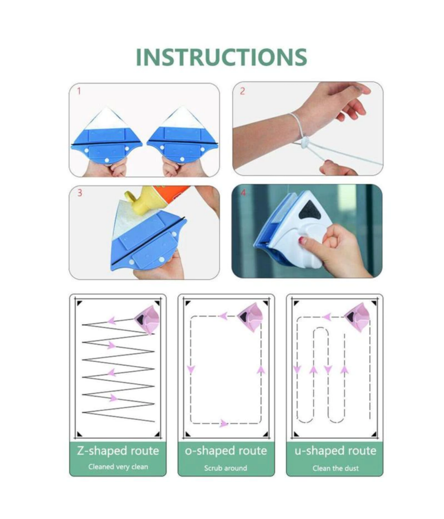 Lavavetri Magnetico Pulisci Vetro Con Calamita Pulizia Vetri Magnetico Angolare         