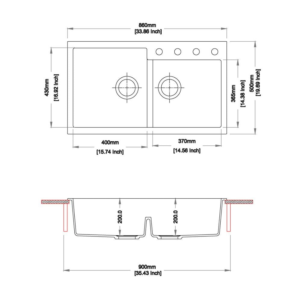 Lavello 2 vasche croma TIPTOE N200