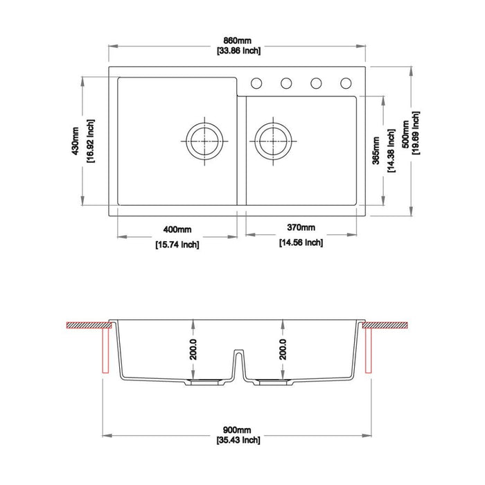 Lavello 2 vasche croma TIPTOE N200