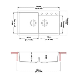 Lavello 2 vasche nero TIPTOE N200