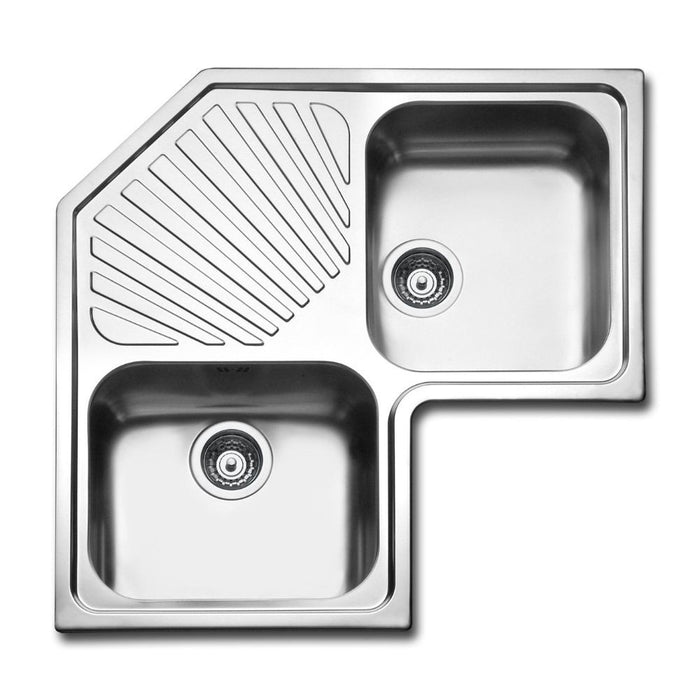 Lavello angolare da incasso ROAN2IBC 2 vasche e gocciolatoio 83x83 cm. inox