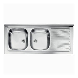 Lavello appoggio 120x50 2 vasche e gocciolatoio destro Mondial inox