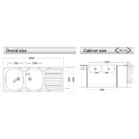 Lavello appoggio 50 series 120x50 cm 2 vasche SA127 destro