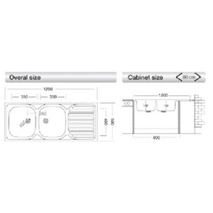 Lavello appoggio 50 series 120x50 cm 2 vasche SA127 destro