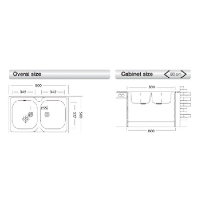 Lavello appoggio 80x50 50 series 2 vasche n214