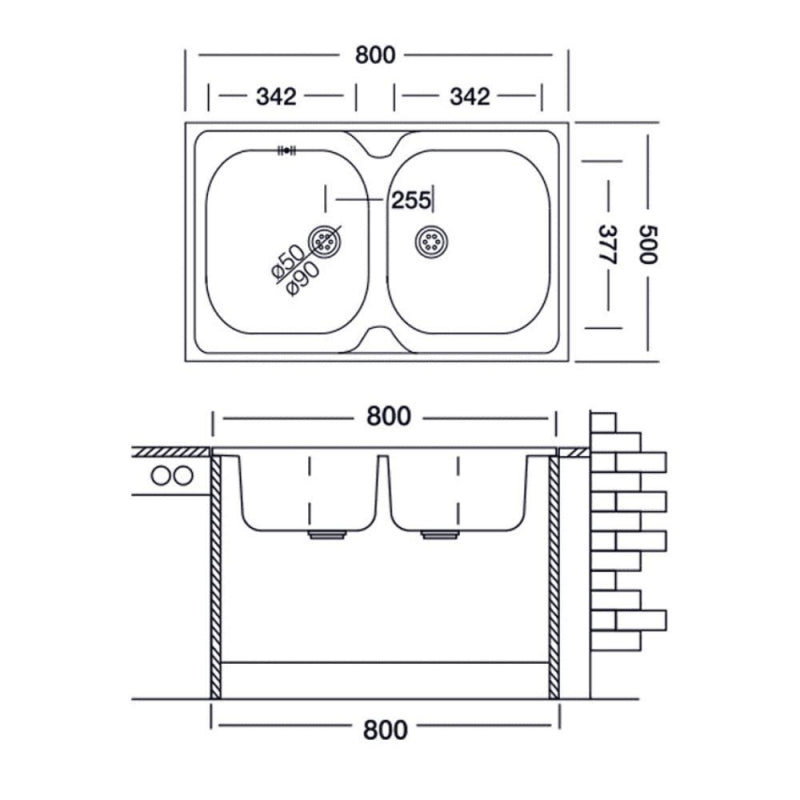 Lavello appoggio 80x50 50 series 2 vasche n214