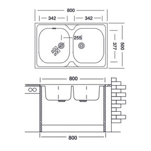 Lavello appoggio 80x50 50 series 2 vasche n214