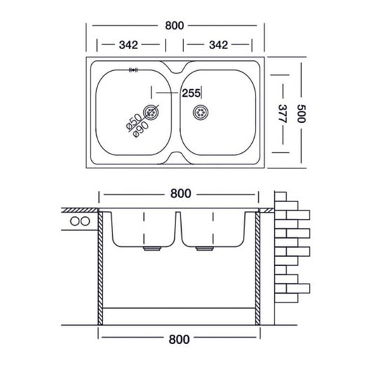 Lavello appoggio 80x50 50 series 2 vasche n214