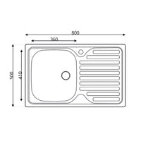 Lavello appoggio 80x50 SA216 1 vasca e gocciolatoio sinistro