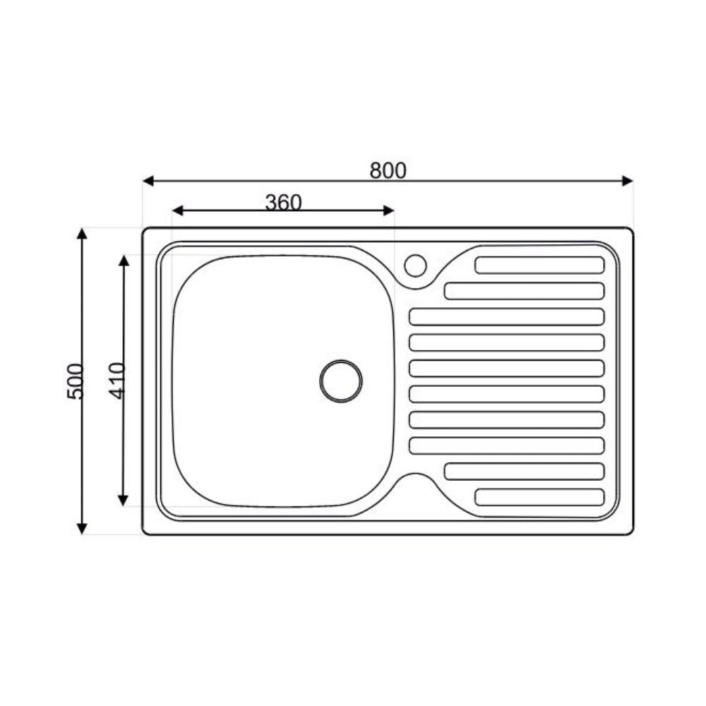 Lavello appoggio acciaio inox 80x50 cm una vasca e gocciolatoio sinistro SA216
