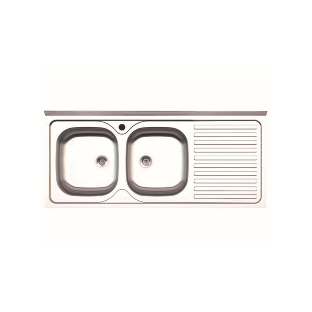 Lavello cucina acciaio appoggio 120x50 cm doppia vasca e gocciolatoio destro SA127DX