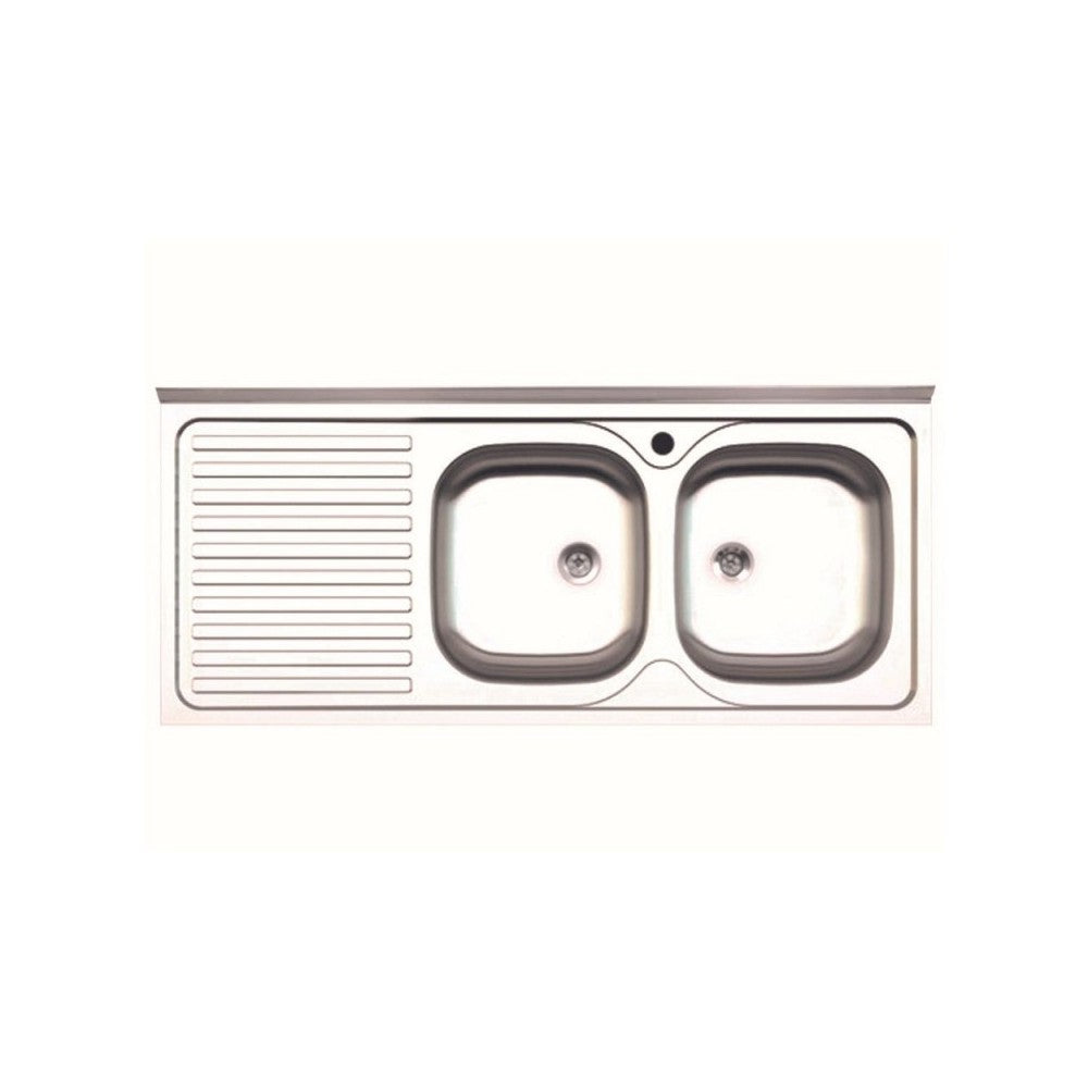 Lavello cucina acciaio appoggio 120x50 cm doppia vasca e gocciolatoio sinistro SA127SX