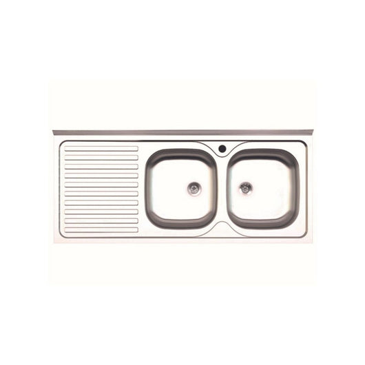 Lavello cucina acciaio appoggio 120x50 cm doppia vasca e gocciolatoio sinistro SA127SX