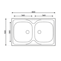 Lavello cucina acciaio appoggio 80x50 cm due vasche N214