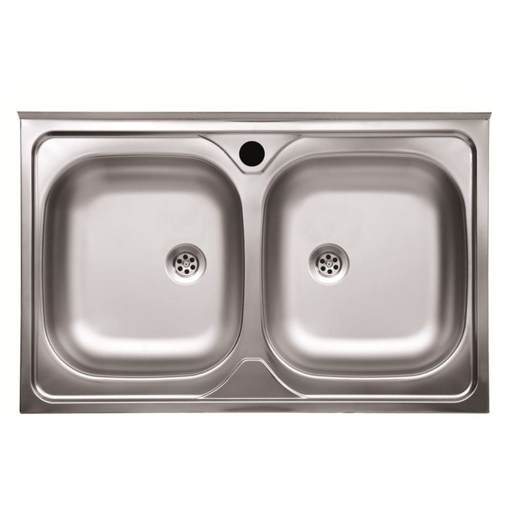 Lavello cucina acciaio appoggio 80x50 cm due vasche N214