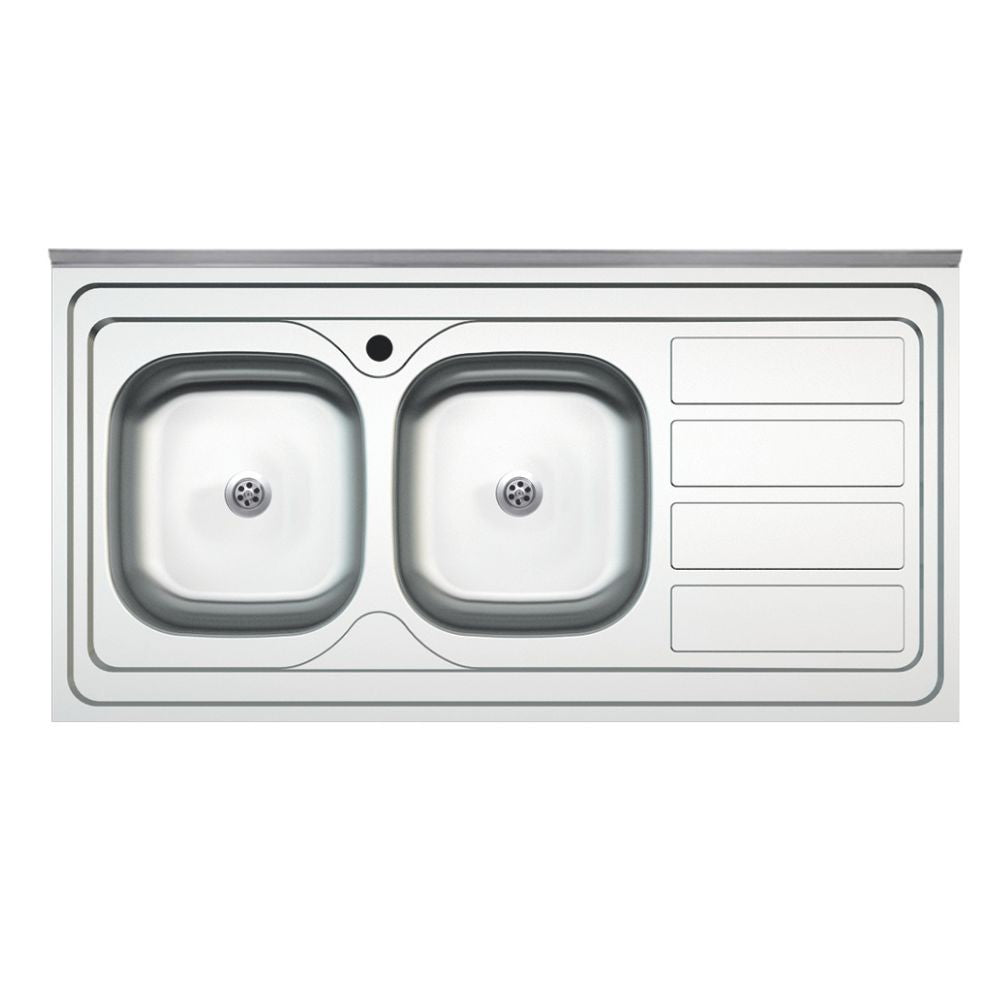 Lavello cucina da appoggio 120x60 due vasche con gocciolatoio destro SA46DX