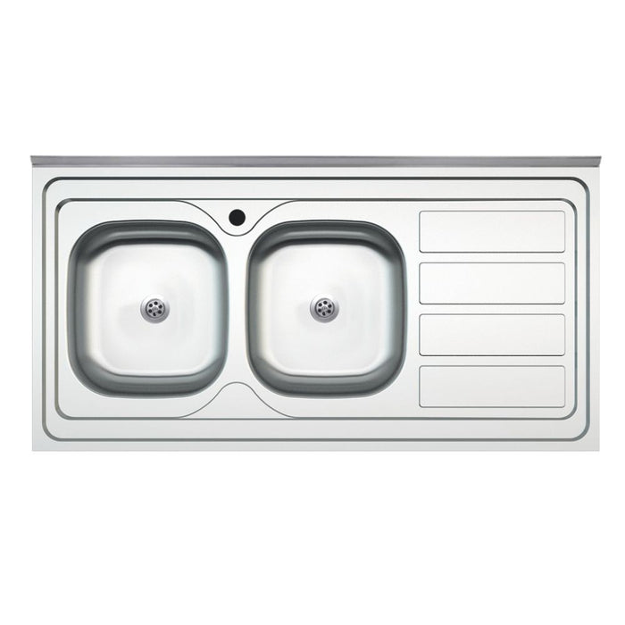 Lavello cucina da appoggio 120x60 due vasche con gocciolatoio destro SA46DX