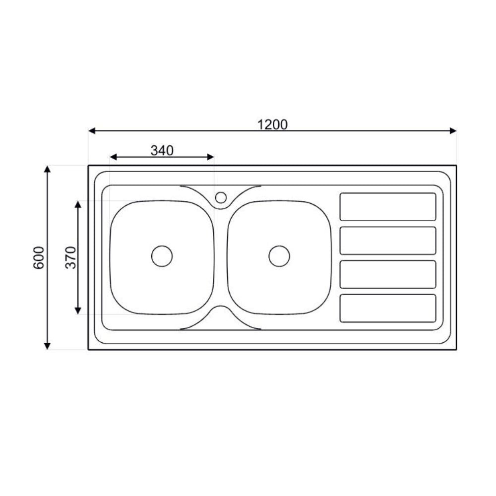 Lavello cucina da appoggio 120x60 due vasche con gocciolatoio destro SA46DX