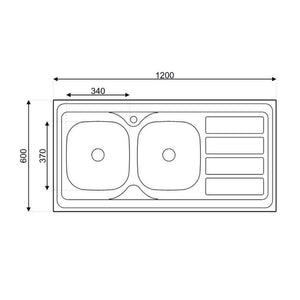 Lavello cucina da appoggio 120x60 due vasche con gocciolatoio destro SA46DX
