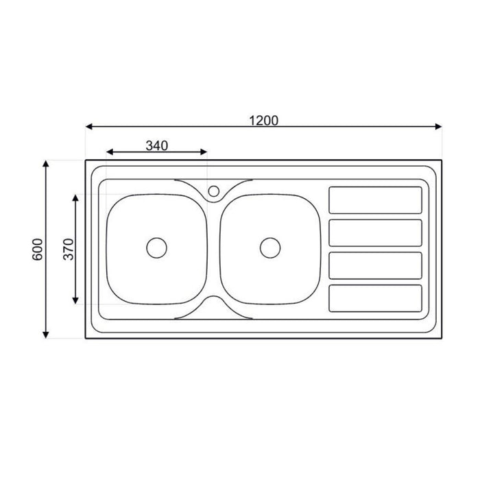 Lavello cucina da appoggio 120x60 due vasche con gocciolatoio destro SA46DX