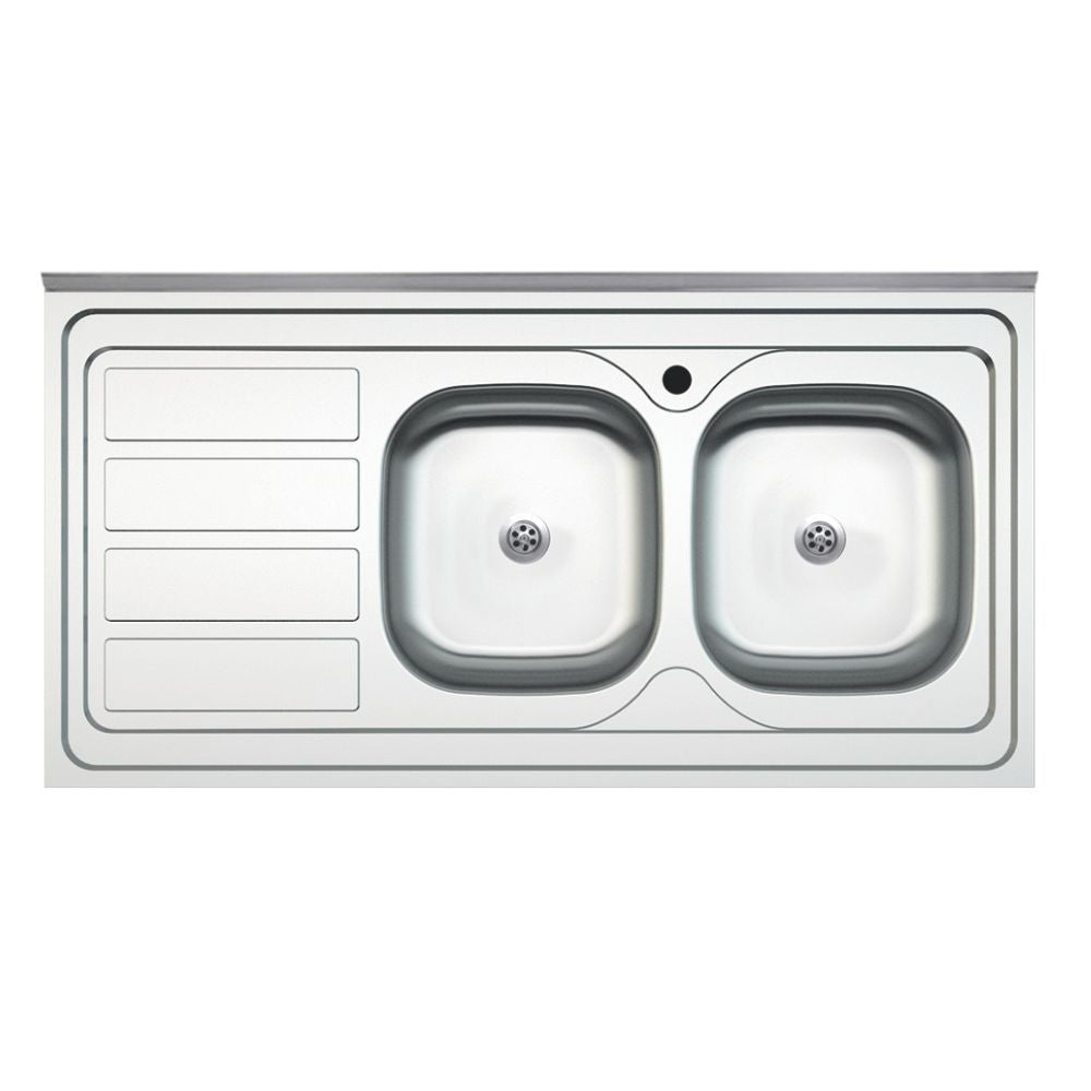 Lavello cucina da appoggio 120x60 due vasche con gocciolatoio sinistro SA46SX