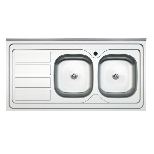 Lavello cucina da appoggio 120x60 due vasche con gocciolatoio sinistro SA46SX