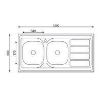 Lavello cucina da appoggio 120x60 due vasche con gocciolatoio sinistro SA46SX