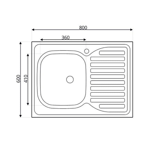 Lavello cucina da appoggio 80x60 una vasca con gocciolatoio sinistro inox SA30SX