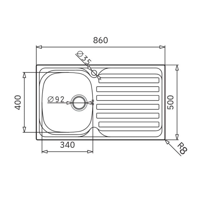 Lavello da incasso Adriatico861 monostampo 1 vasca e gocciolatoio destro inox