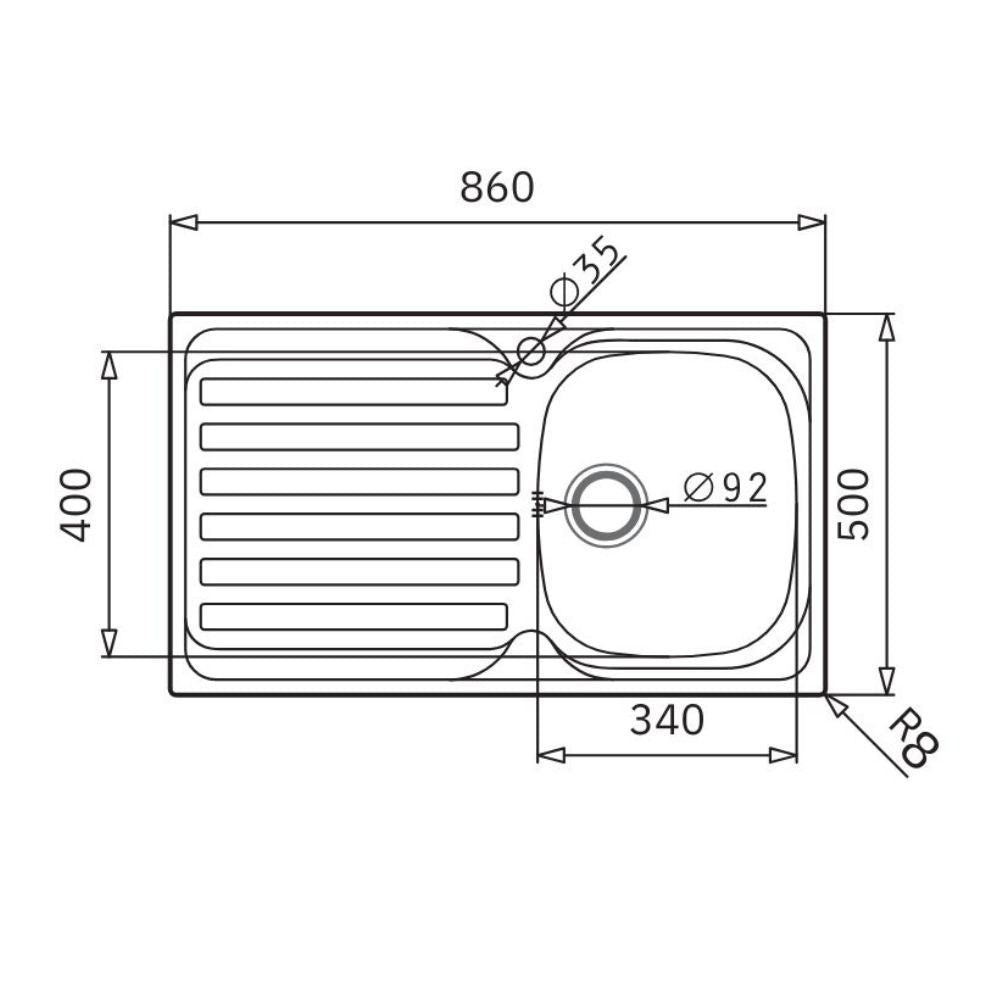 Lavello da incasso Adriatico861 monostampo 1 vasca e gocciolatoio sinistro inox