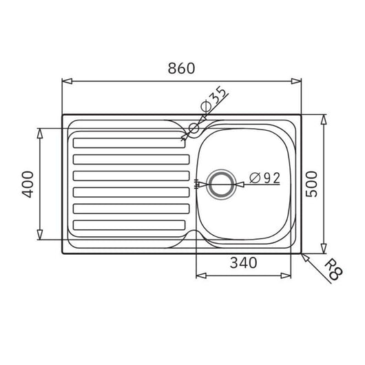 Lavello da incasso Adriatico861 monostampo 1 vasca e gocciolatoio sinistro inox